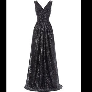 Kate Kasin Black Sequin Evening Gown